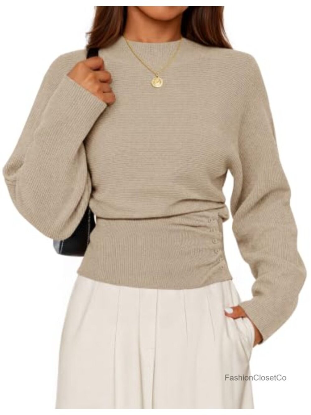 Women's Batwing Sleeve Mock Neck Sweater - Trendy Knit Jumper